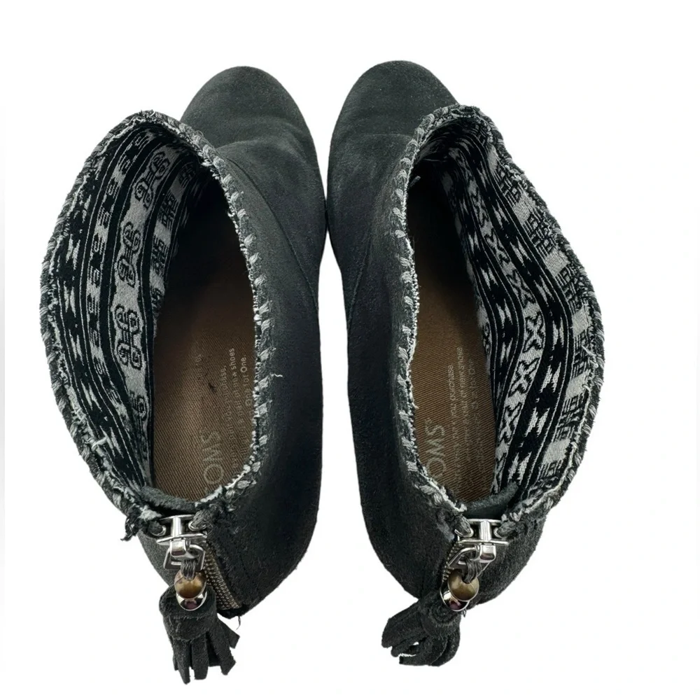 Toms Womens Dark Grey Suede Ankle Boots Tassel Zip Up Block Heel Casual 9W